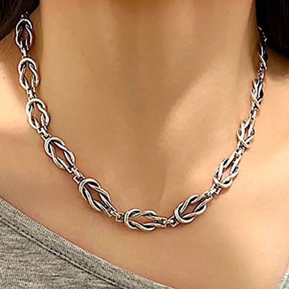 Sterling Silver Love Knot Chunky Link Necklace Statement Tarnish Free Jewelry